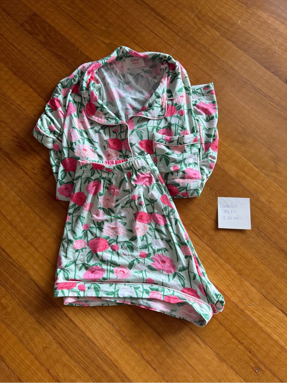 In My Sundays Mallory Ervin Floral Pink and Green shorts Pajama Set